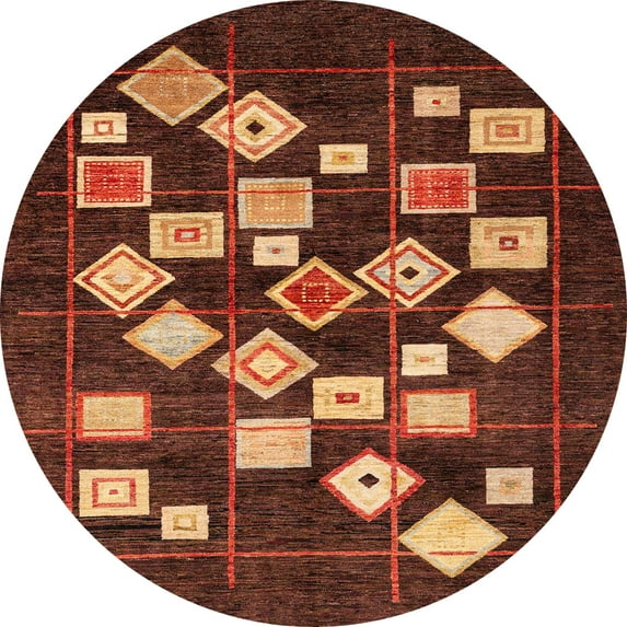 Ahgly Company Indoor Round Abstract Chocolate Brown Oriental Area Rugs, 6' Round
