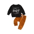 thumbnail image 1 of KOMOO 2Pcs Toddler Baby Spring Fall Winter Outfits Long Sleeve Letter Crewneck Sweatshirt Pullover Long Pants Jogger Outfits, 1 of 7