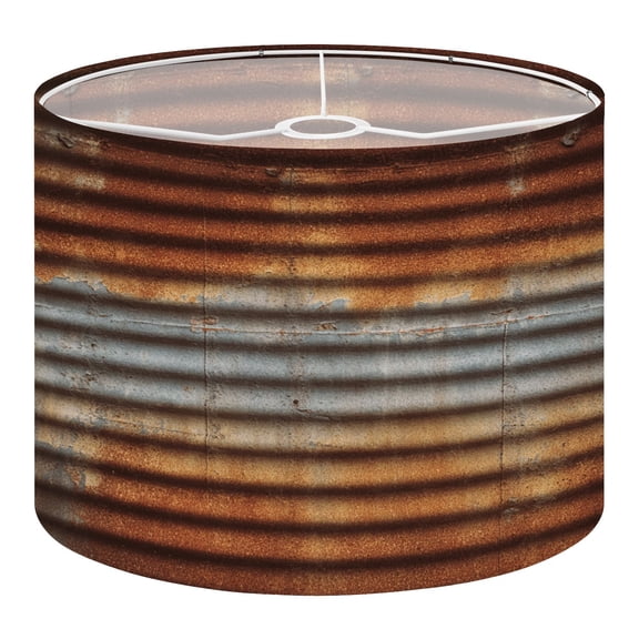 Linen Drum Lamp Shades Rusted Corrugated Metal Texture Horizontal Stripes Brown 13" x 13" x 10" Lampshade for Table Lamps Floor Lamps Lamp Shade Replacement Easy Assembly Required