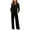 Black, variant on Women's 2 Piece Ribbed Matching Outfit Set Button V Neck Long Sleeve Shirts Wide Leg Long Pants Loose Casual Lounge Sets Elastic Waist Drawstring Pants Loungewear Pajamas Tracksuit