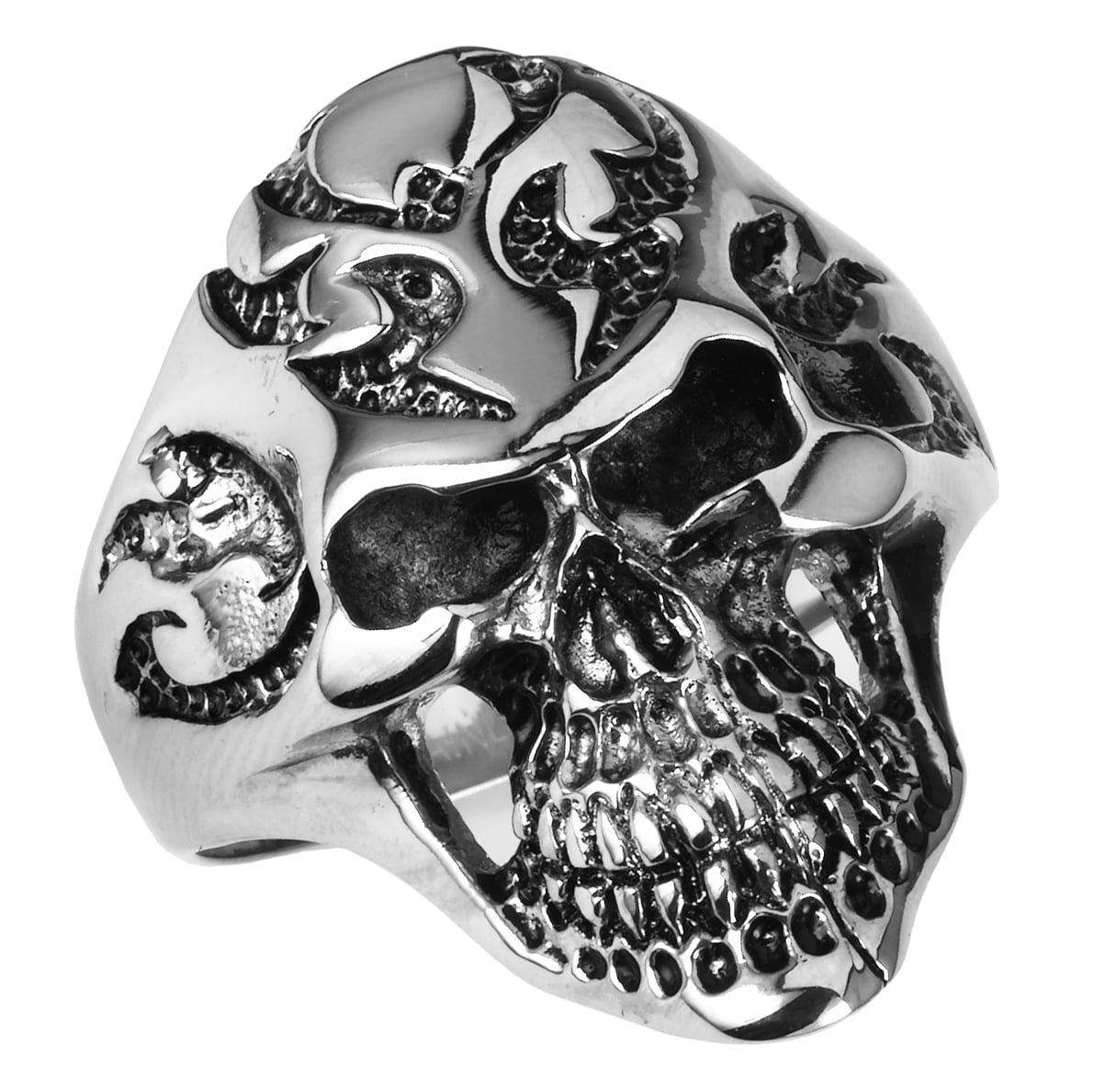 316L Stainless Steel Royal Tribe Red CZ Eyed Skull Wide Cast Men's Ring Sz9~14 