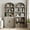 grey, variant on 71.7" Tall Arched Bookcase with 2 Doors – Farmhouse Storage Cabinet, 3 Open Shelves, Metal Accents, Antique White/Gray/Wood Finish