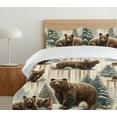 thumbnail image 4 of Ambesonne Bear Duvet Cover Set, Winter Forest Animals Trees, Calking, Green Brown Green Khaki, 4 of 4