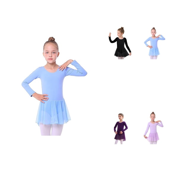 Toddler Girls Long Sleeve Ballet Leotard Dress with Tutu Skirt – Soft Stretchy Dance Outfit for Performance & Practice