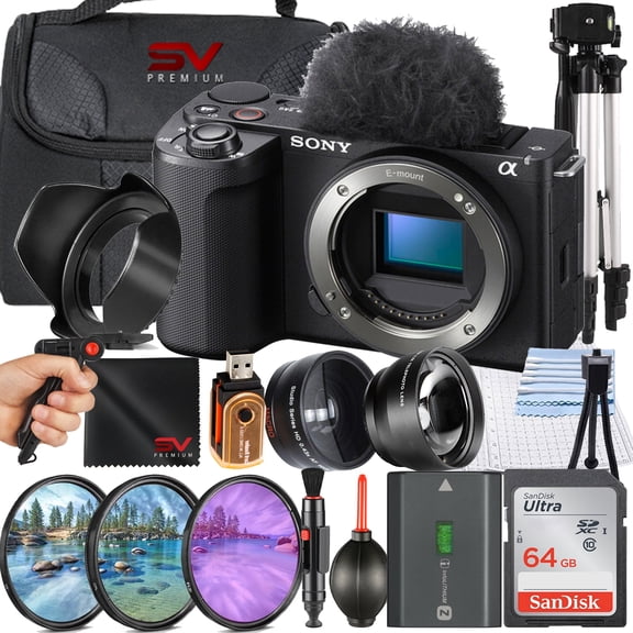 Sony ZV-E10 II Mirrorless Camera (Black) (Body Only)   64GB Memory Card   Case   Filter Kit   SV Premium Accessory Bundle (International Model)