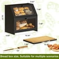 thumbnail image 2 of Bamboo Wood Bread Box with Cutting Board - Farmhouse Countertop Storage Organizer (Black), 2 of 6