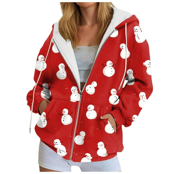 larppty Womens Zip Up Christmas Hoodies Oversized Fall Outfits 2025 Drawstring Zipper Hoodie Y2K Casual Loose Fit Long Sleeve Hoodies (Red, L)