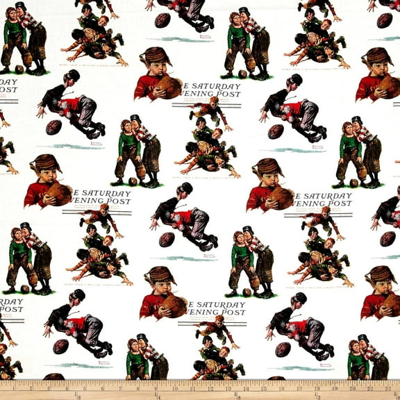 Springs Creative Saturday Evening Post Football Boys Multi 100% Cotton Fabric sold by the yard