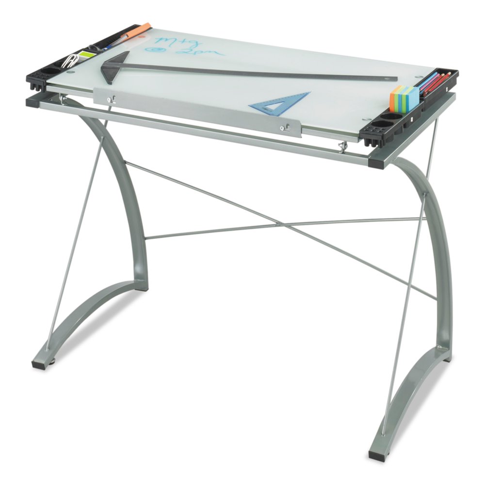 Safco Xpressions Glass Top Drafting Table, 41w x 24d x 31 1/2 to 40h, Silver