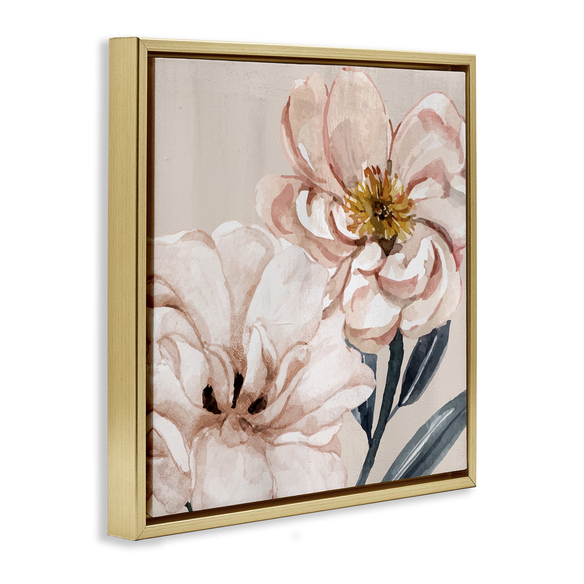 Stupell Industries Organic Pink Poppy Petals Botanical & Floral Painting Gold Floater Framed Canvas Art Print Wall Art, 25 x 25