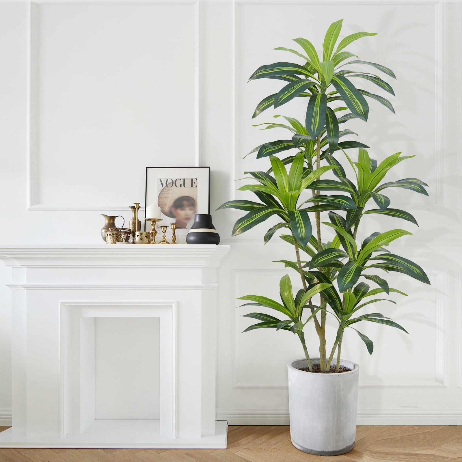 Dracaena Plant Artificial Tree 5Ft Tall Fake Tropical Floor Plants Potted (Real Touch) Artificial Silk Tree Leaf Faux Trees Black Tall Planter for Home Office Living Room Indoor Outdoor Decor