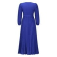 thumbnail image 6 of AKAFMK Dresses for Women 2024 Casual Slim Pleated Belted Long-Sleeve V-Neck A-Line Solid Color Dress Party Maxi Dresses Blue, 6 of 6
