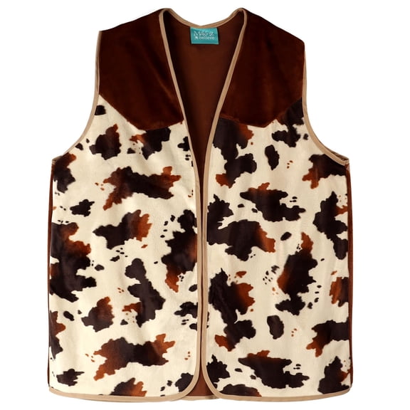 Making Believe Cow Print Brown Vest - Cowboy Outfit for Men - Size-X-Large | Mens Western Vest Cowboy Costume Men | Soft Fleece, Open Front, Halloween, Cosplay, Wild West Fun