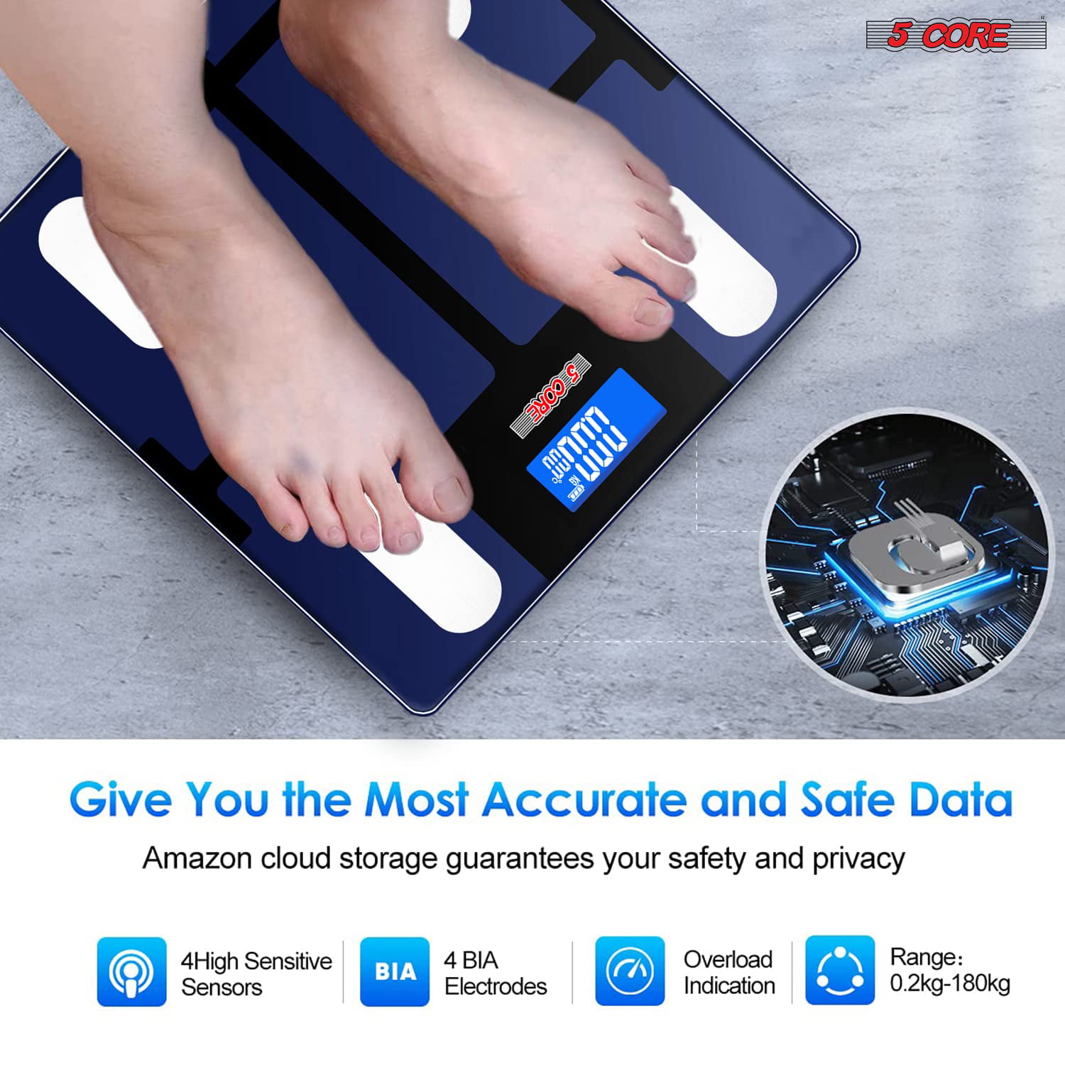 5Core Digital Bathroom Scale for Body Weight Fat Smart Bluetooth
