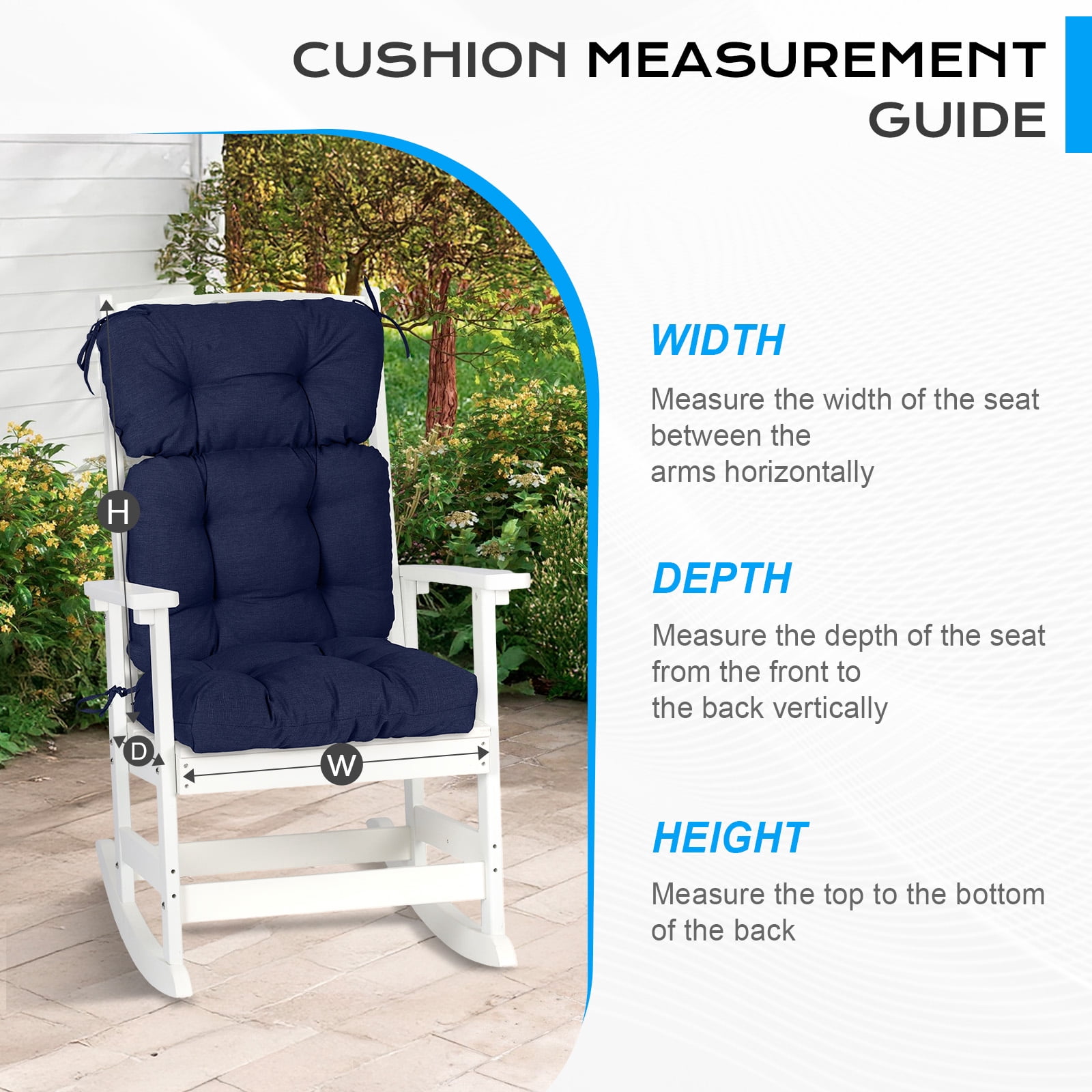 Aoodor Outdoor 45"x 22" x5" Tufted High Back Cushions Patio Replacement Chair Cushion with Ties, Water and Fade Resistant for All Weather (Dark Blue, Set of 2）