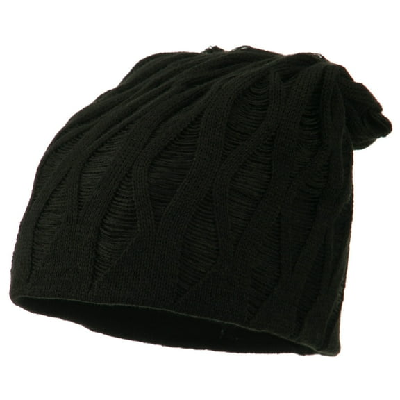 Big Size Deep Crown Distressed Reversible Beanie - Black XL-3XL