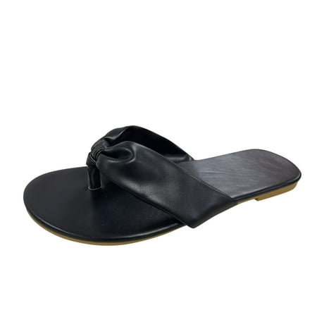 

Ladies Fashion Solid Color Bow Knot Clip-On Beach Casual Flat Sandals Womens Thong Sandals 7.5 Womens Dressy Sandals