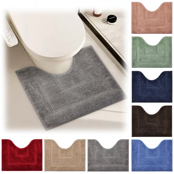 U-Shaped Contour Toilet Mat, Soft Microfiber Bathroom Rug, Non Slip, Quick Dry & Absorbent, Machine Washable, Blue, 19.7"x15.75"