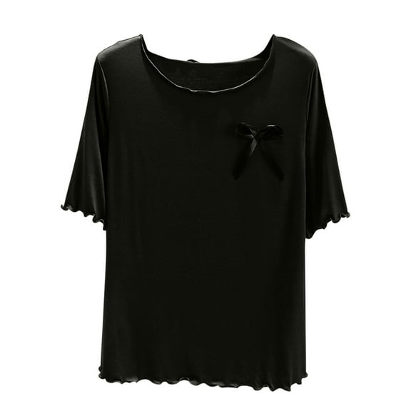 Lopecy-Sta Women Sleepwear Top Gift for Women Women's Round Neck Solid Color Casual Thin Inner Layer Home Base Shirt Short Sleeve Pajama Top