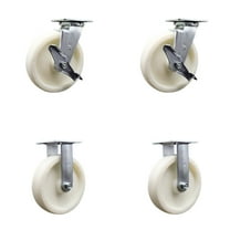 8 Inch Stainless Steel Nylon Caster Set with Ball Bearings 2 Brakes 2 Rigid SCC