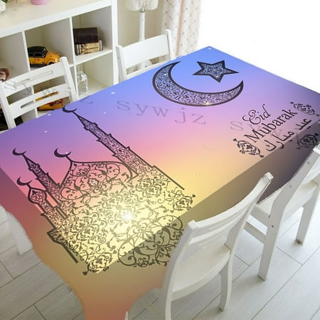 

Muslim Mosque Ramadan Tablecloth Kitchen Rectangle Tablecloth Crescent Lantern Waterproof Accessory Festival Party Tablecloth