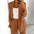 thumbnail image 4 of Roncen Women's Solid Color Suit Set - Long Sleeve Cardigan Blazer with Button Front & Pocket Trousers Two-Piece Formal Office Attire, 4 of 8