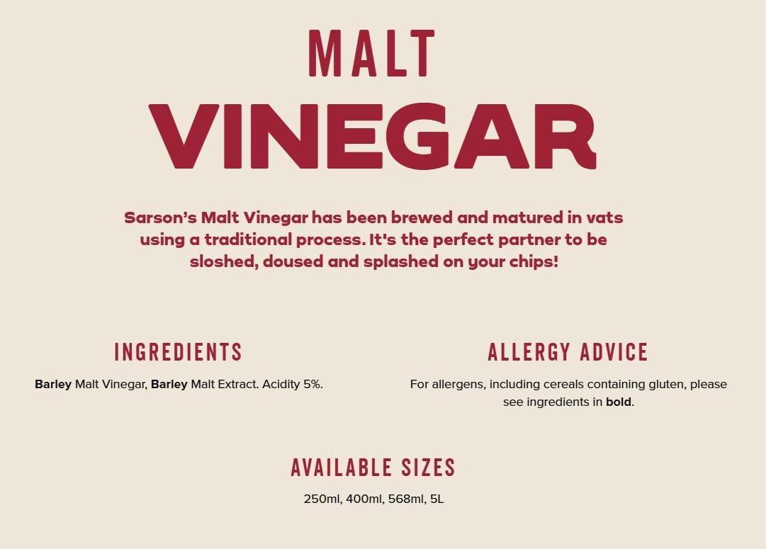 Sarsons Malt Vinegar 568ml (Pack of 6)
