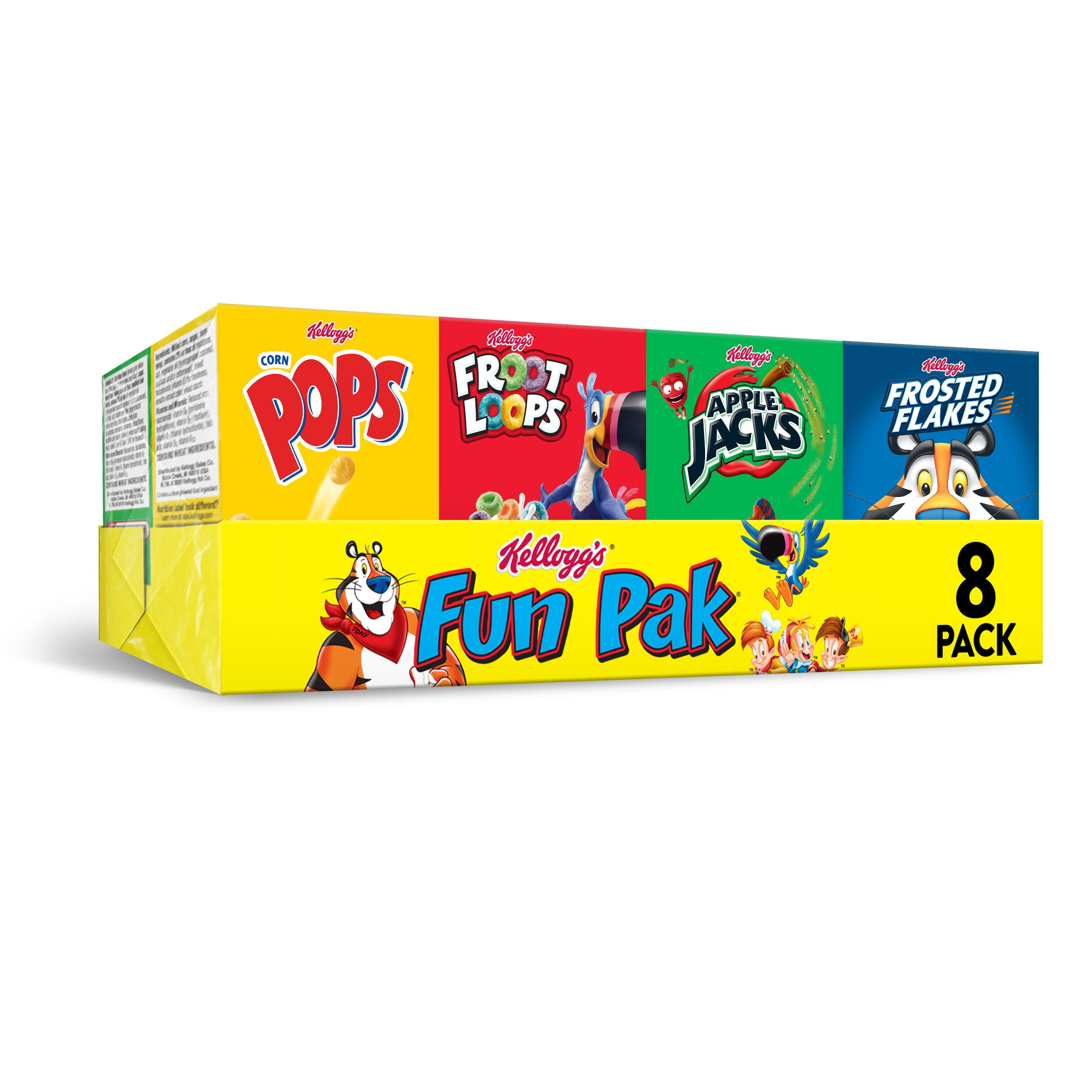 Kellogg's Fun Pak Breakfast Cereal, Variety Pack, 8.56oz Tray, 8 Ct