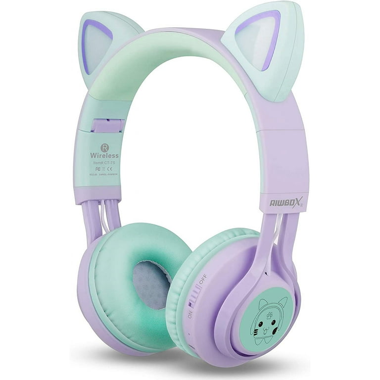 Riwbox Kids Wireless Headphones, CT-7S Cat Ear Bluetooth, 85dB