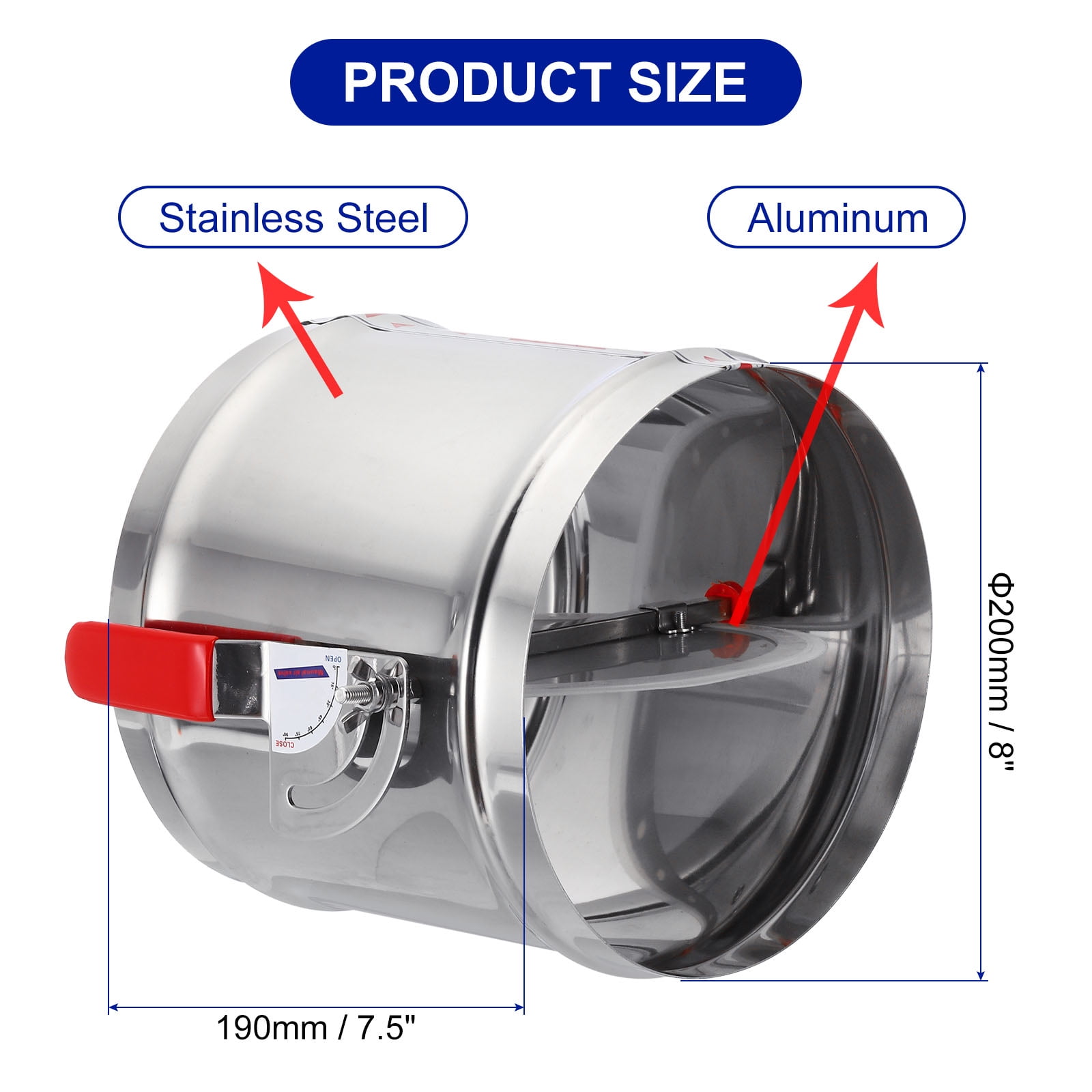 Uxcell HVAC Duct Manual Volume Damper 8 Inch Airflow Ducting Branch Vent Damper Adjustment Handle Stainless Steel
