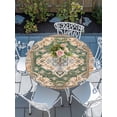 thumbnail image 6 of Boho Round Fitted Tablecloth with Elastic Edge, Waterproof Table Cloth Table Cover for 45"-54" Tables, Green Brown Ethnic Tribe Abstract Vintage Western Tablecloths for Dining Picnic Indoor Outdoor, 6 of 9