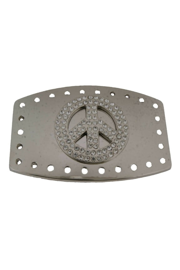 Peace Sign 3d Belt Buckle Rhinestones Antiqued Finished Peace Loving American Western Rodeo Texas Style