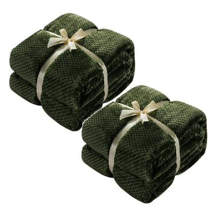 

Oleegame 2PC Kitchen Rug Soft Warm Plaid Bed Blanket Large Mesh Flannel Blankets Thick Breathable Green