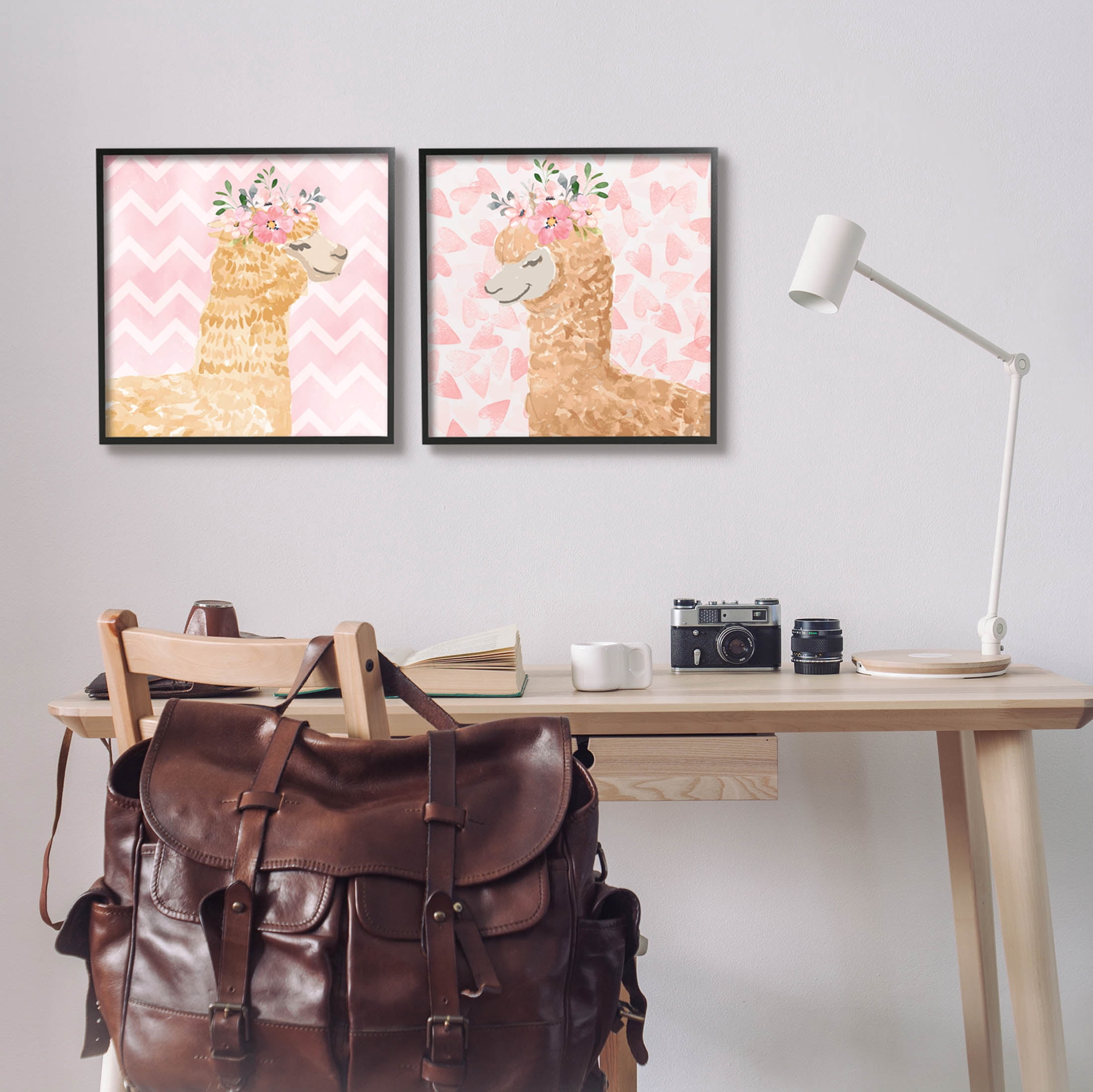 Stupell Industries Flower Power Smiling Alpacas Graphic Art Black Framed Art Print Wall Art, Set of 2, Design by ND Art