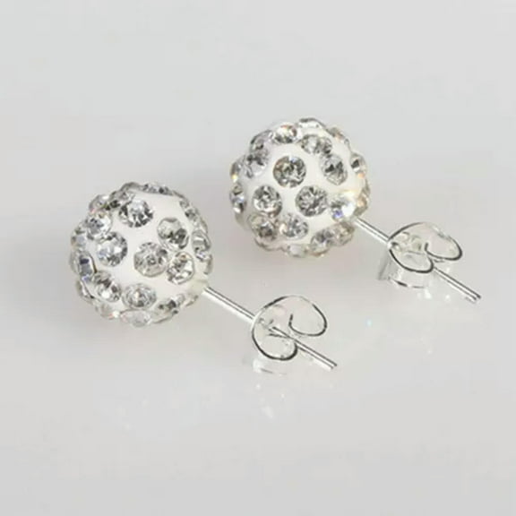 U8MO 10 Pairs Sparkle Clay Rhinestone Ear Stud 10mm Crystal Pave Disco Ball Earrings-1# White