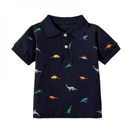 

Clearance Children Baby Cotton Dinosaur Print Polo Shirt Gentleman Lapel Blouse Solid Color Short-sleeved Casual top Kid Clothing for Boy