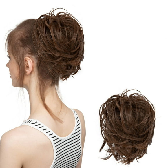 Mother'S Day Real Silk Wig, Messy Hair Bun Hair Pieces Curly Synthetic Updo Scrunchies Ponytail Extension for Women Black 1Pcs, Wig, Closure,Hair Bundles,Lace Frontal,Highlight Cap,Lace Front,Lace