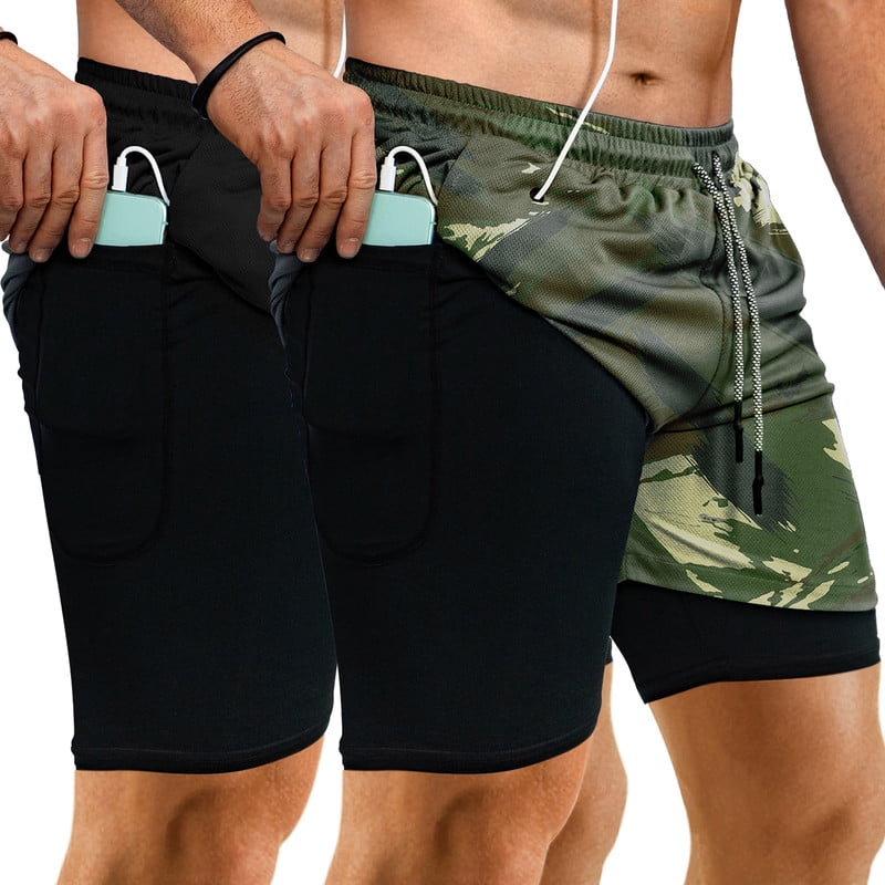 DEHORU Men's 2in1 Workout Gym Running Shorts Lightweight Short Pants