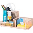 thumbnail image 1 of Deli Mesh Desk Organizer Office Supplies Caddy with Pencil Holder and Storage Baskets for Desktop Accessories, 3 Compartments, Gold, 1 of 7