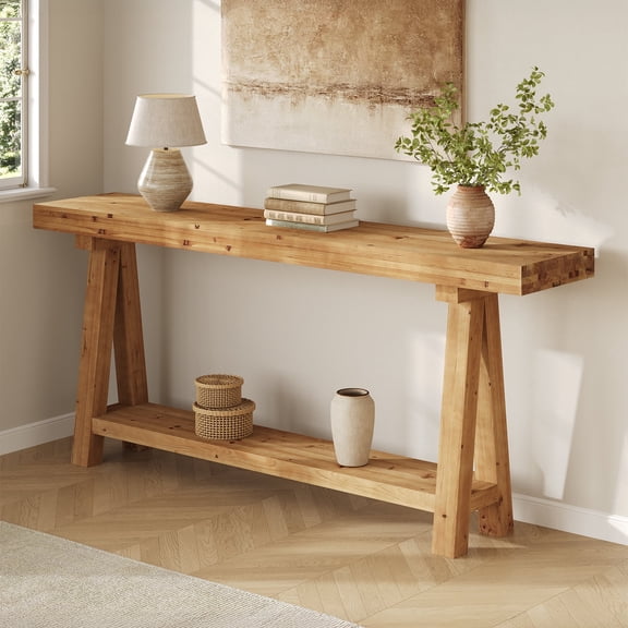Tribesigns Solid Wood Console Table for Entryway, 70.87-Inch Long Sofa Table with Shelves for Living Room, Hallway, Foyer
