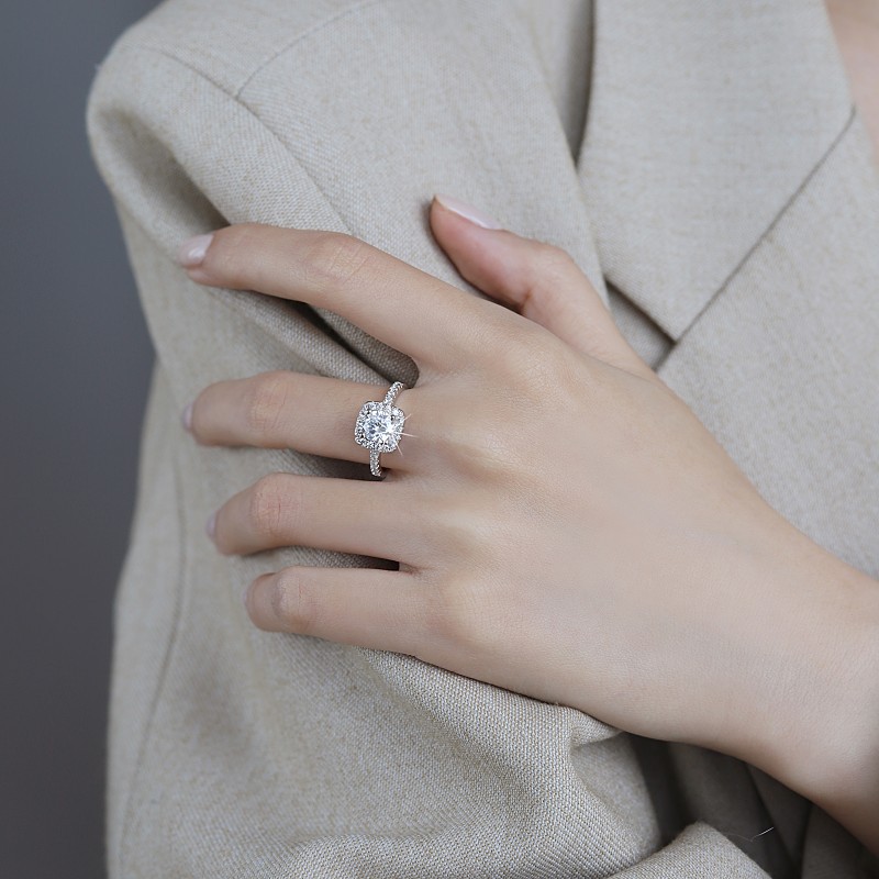 1 to 3 ct D Color VVS1 Moissanite Rings for Women S925 Sterling Silver Women Engagement Rings, Square Diamond Ring for Wedding Valentine's Day Birthday Gift with Certificate