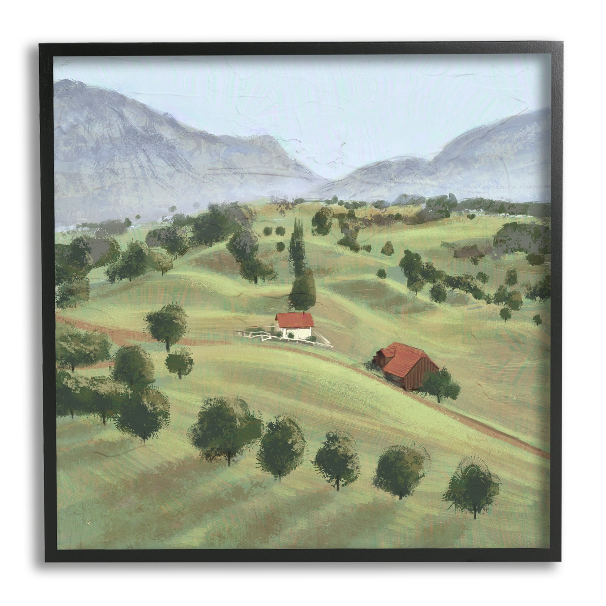 Stupell Industries Scenic Countryside Sloped Hills Distant Rural Cottages Painting Gray Framed Art Print Wall Art, Design by Ziwei Li