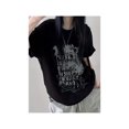 thumbnail image 1 of Women's Y2K Graphic Print Short Sleeve T-Shirt - Black Loose Fit Summer Top with artistic Letter Design, Casual Streetwear Style, 1 of 6