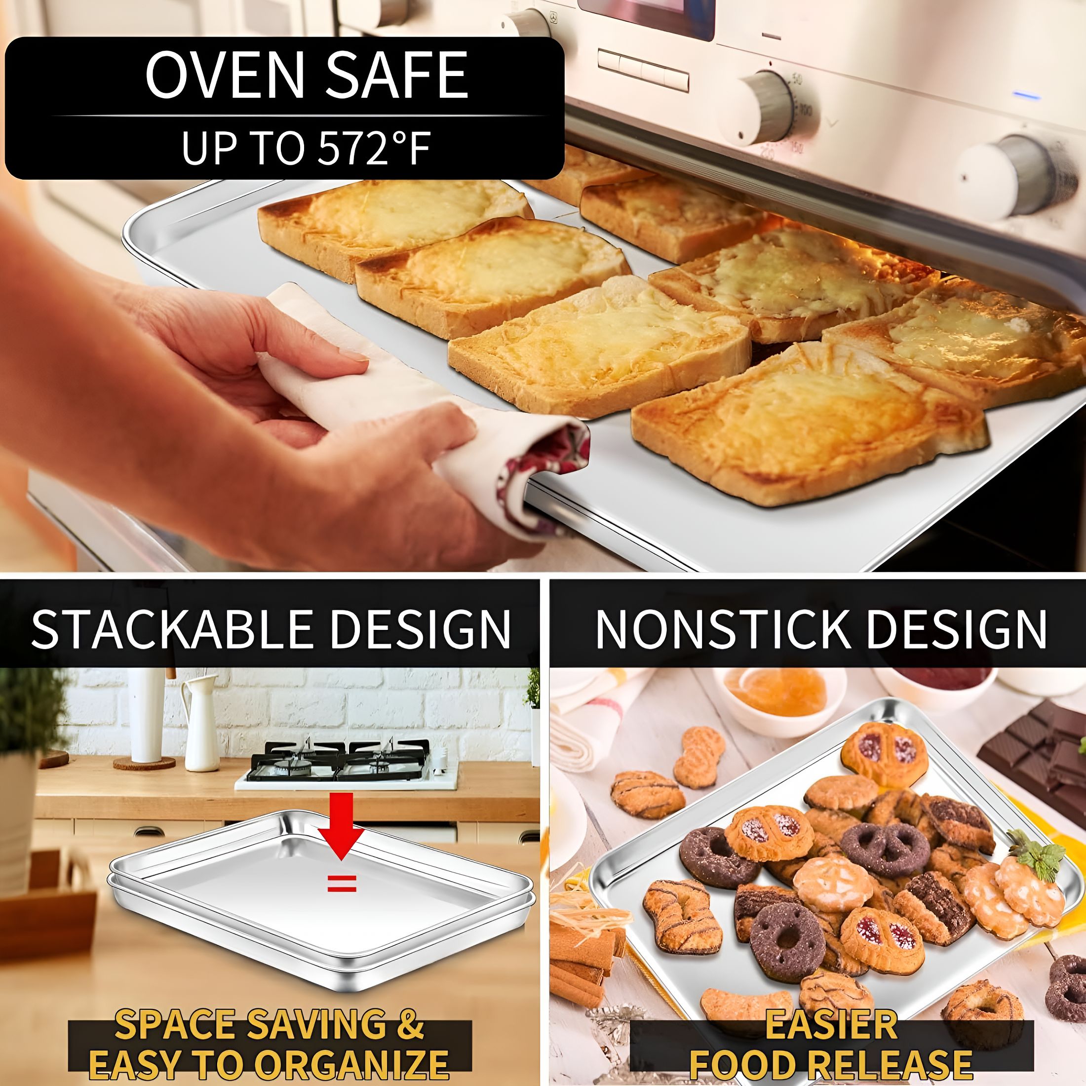 ACDANC 2026 New Quarter Sheet Pan Set of 2,Stainless Steel Cookie Sheets Set Baking Sheet Pan Toaster Oven Tray,Size 12 × 9.44 × 0.98 Inch,Non Toxic&Heavy Duty&Mirror Finish&Rust Free&Easy Clean