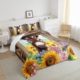 thumbnail image 3 of Homewish Kawaii Brown Donkey Full Size Comforter Sets, Cartoon Farm Animal Bedding Comforter Set, Sunflower Floral Print Bedding Sets, Ultra Soft Bedroom Decor, 3 Pieces, 3 of 8