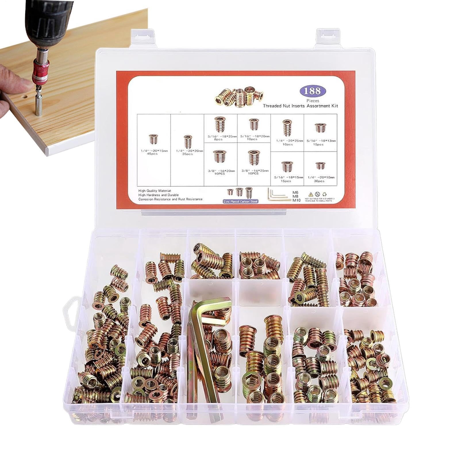 Wood Threaded Insert Socket Fastener Set Hex Wrench Spanner for Furniture Woodworking Craft (A)