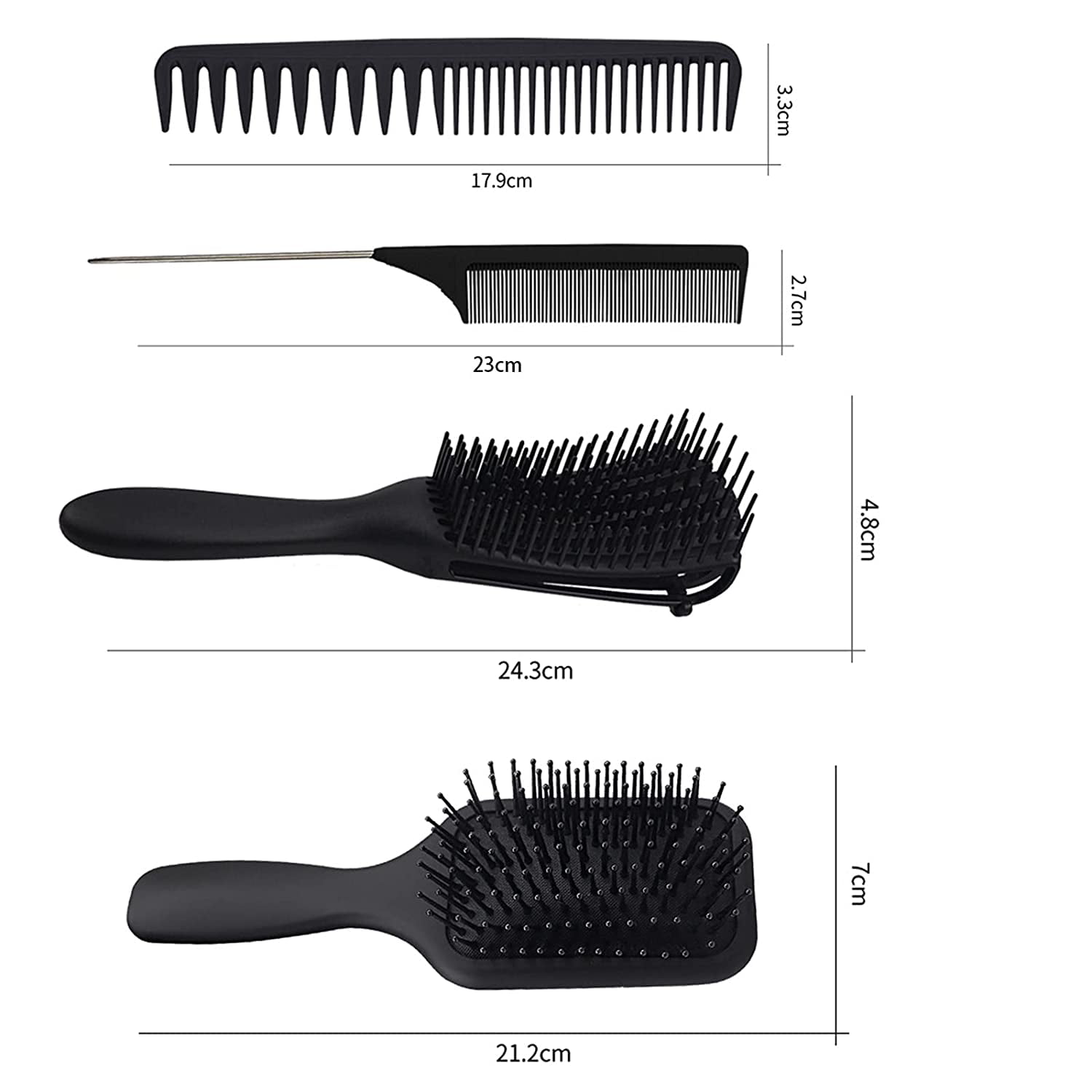 Elvasen 4Pcs Paddle Hair Brush Set for Men Women -Detangling Brush- Hair  Comb Set, Tail Comb- Great On Wet or Dry Hair, No More Tangle Hairbrush for  Long Thick Thin Curly Natural