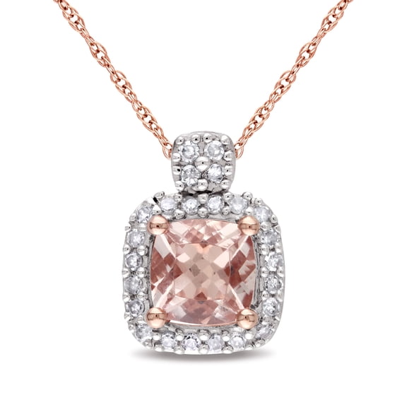 Everly Women's 3/5ct TGW Morganite and 1/10ct TW Diamond 10k Rose Gold Halo Necklace
