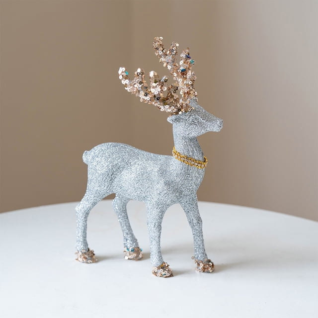 Adorno Navideño con Polvo Brillante y Material Flocado, Adorno de Ciervo Navideño Milu, Adorno de Escritorio, Accesorio para Fotos, Regalo de Navidad.
