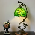 thumbnail image 7 of Tiffany Lamp Stained Glass Table Bedside Lamp, Green Wisteria Banker Desk Reading Light with Thin Rustic Metal Leaf Base 21" Tall for Bedroom Living Room, Country Style WERFACTORY LED Bulb Included, 7 of 7